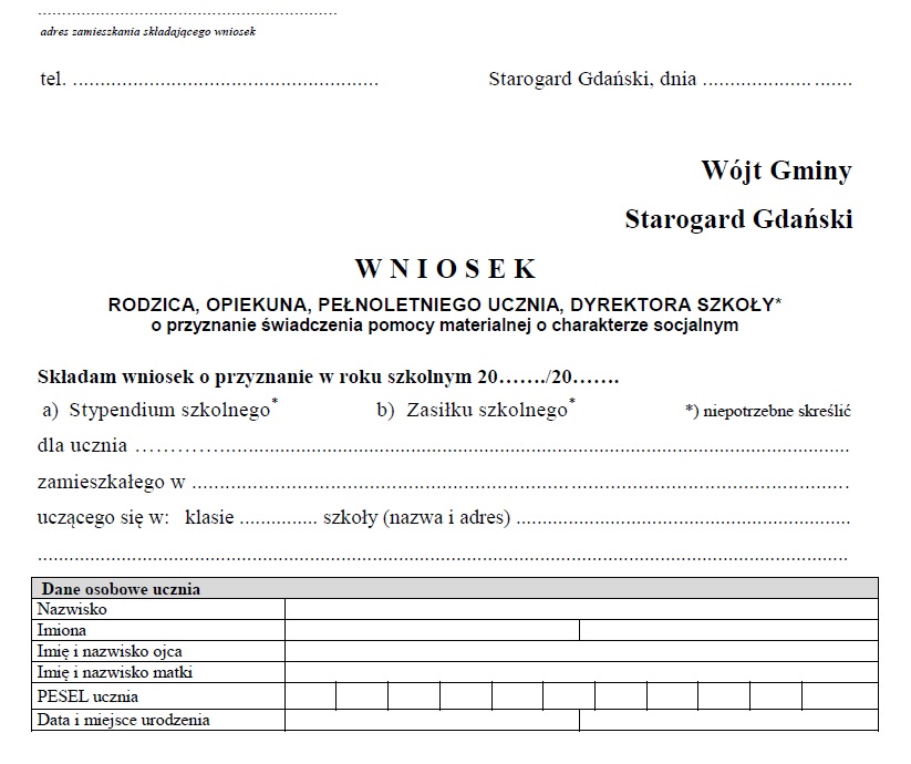 POMOC MATERIALNA DLA UCZNIÓW W ROKU SZKOLNYM 2014/2015