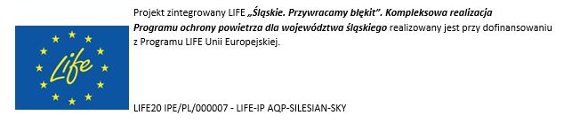 Logo projektu Projekt zintegrowany LIFE „Śląskie. Przywracamy błękit”. Kompleksowa realizacja Programu ochrony powietrza dla województwa śląskiego realizowany jest przy dofinansowaniu z Programu LIFE Unii Europejskiej.