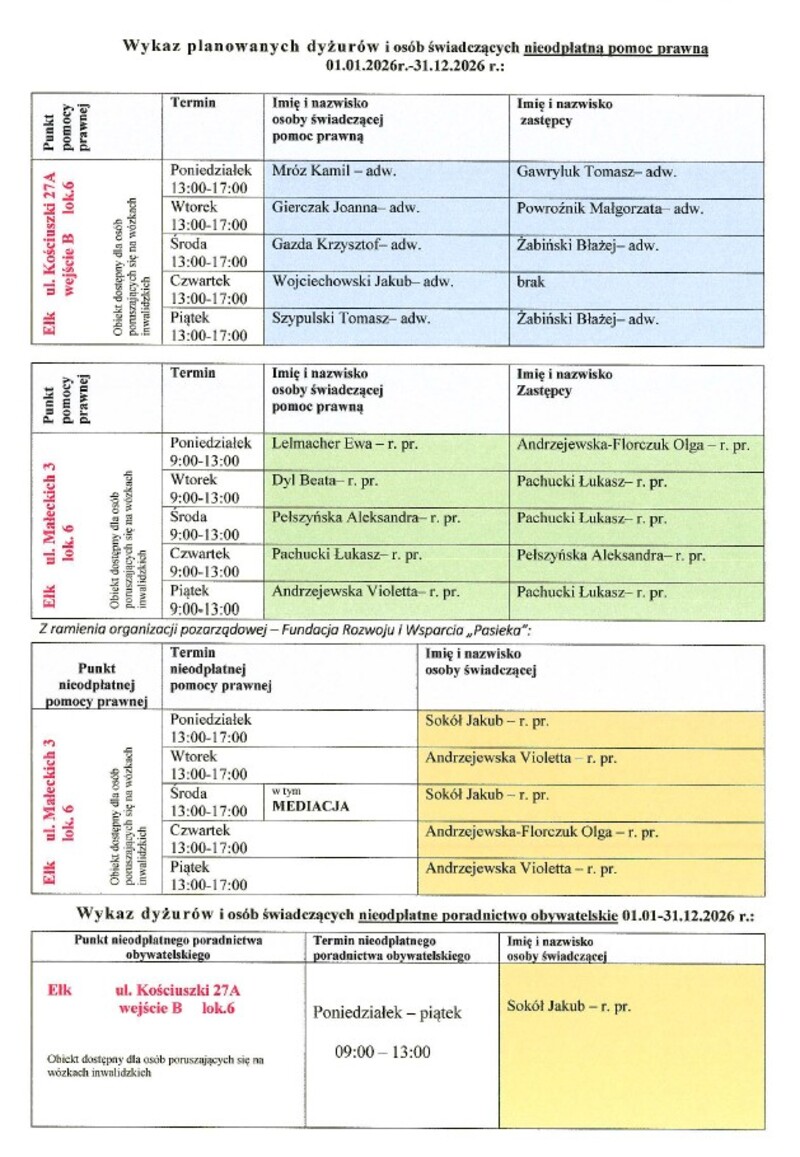 wykaz dyżur&oacute;w