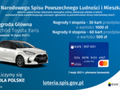 Plakat promocyjny z informacją o loterii zawierajacy wykaz nagród